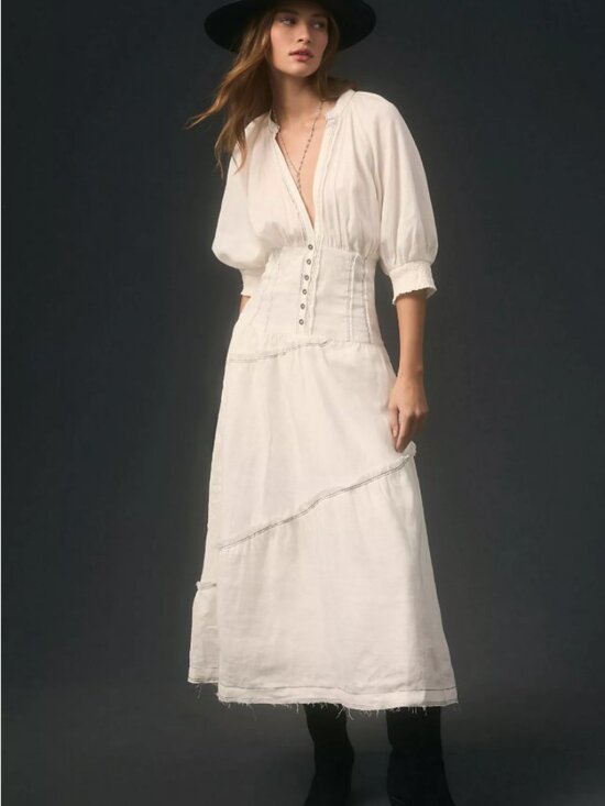 Anthropologie Dresses & Skirts - Anthropologie - V-Neck Corset Midi Shirt Dress  - Sz M